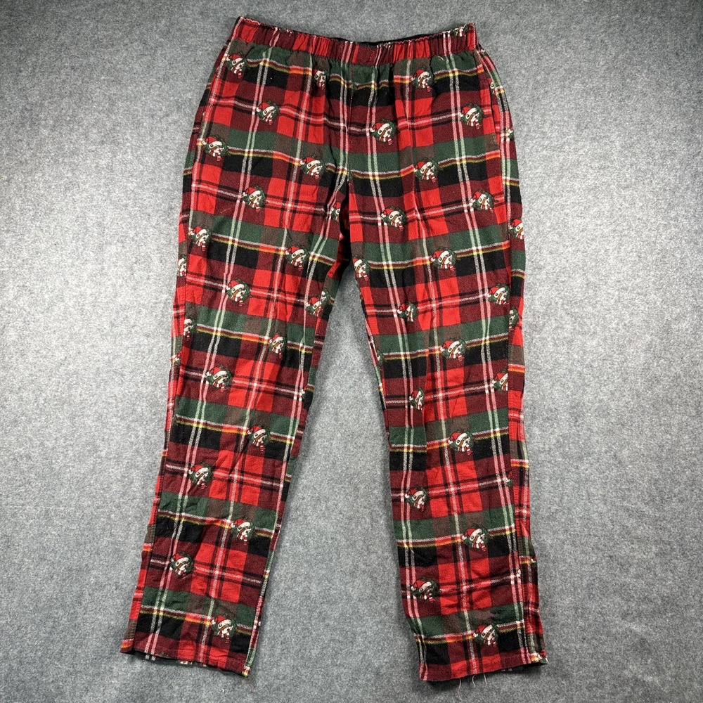 Buc-ee's Christmas Plaid Pajama Pants Medium Red Santa Beaver Flannel Sleepwear